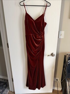 Revelry Terracotta Velvet Draped Maxi Dress